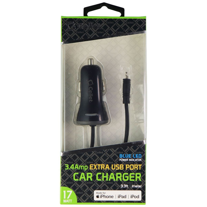 Cellet (3.4A) MFi Car Charger with Extra USB for iPhone/iPad/iPod - Black - Cellet - Simple Cell Shop, Free shipping from Maryland!