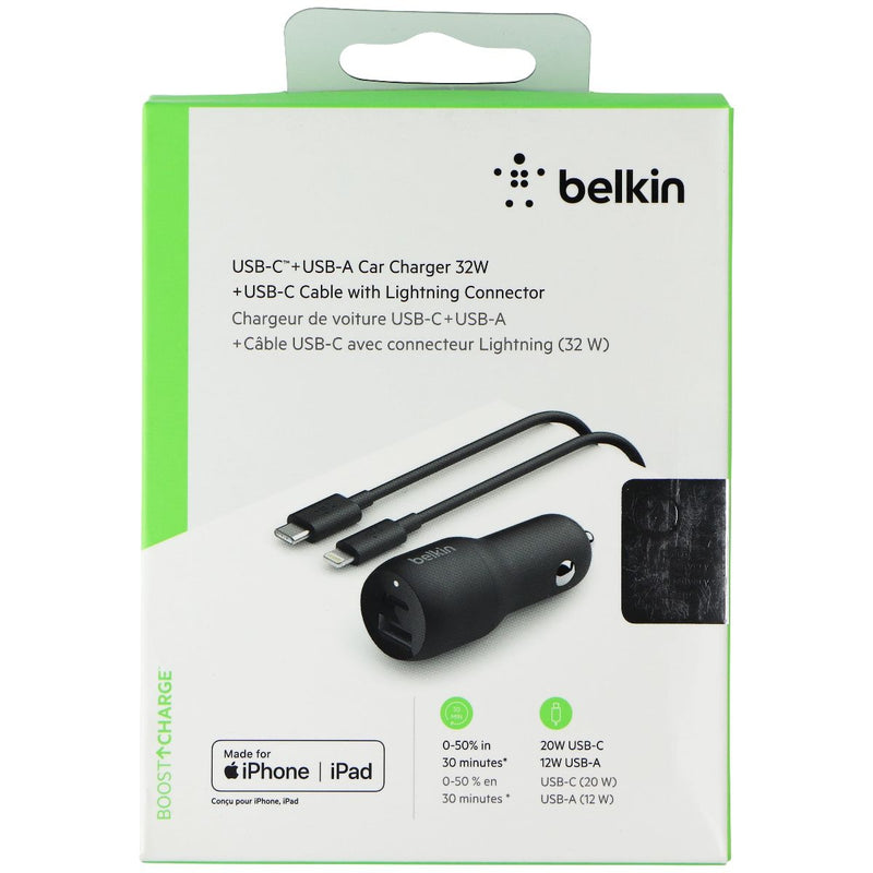 Belkin 32-Watt USB-A and USB-C Car Adapter + MFi Cable for iPhone - Black - Belkin - Simple Cell Shop, Free shipping from Maryland!