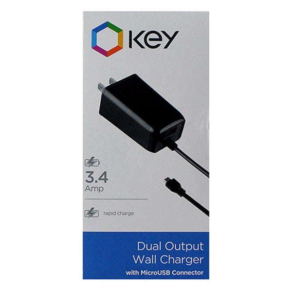Universal 2.4-Amp Wired Micro-USB Wall Charger with Extra 1A USB Port - Black - Key - Simple Cell Shop, Free shipping from Maryland!