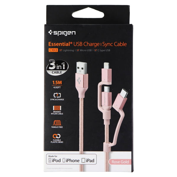 Spigen Essential USB Charge and Sync MFi Cable with Micro & USB-C - Rose Gold - Spigen - Simple Cell Shop, Free shipping from Maryland!