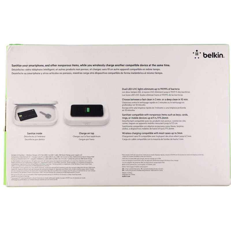 Belkin UV Sanitizer + 10W Wireless Charger for Smartphones - White - Belkin - Simple Cell Shop, Free shipping from Maryland!