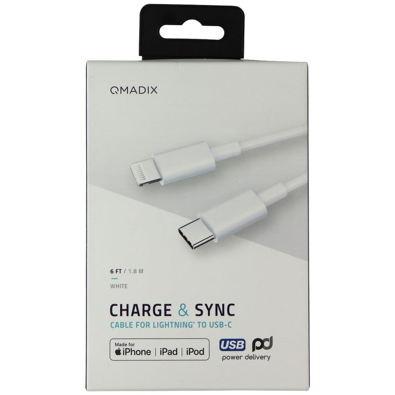 QMadix Charge & Sync 8-Pin to USB-C Cable for iPhone/iPad/iPod (6FT) - White - Qmadix - Simple Cell Shop, Free shipping from Maryland!