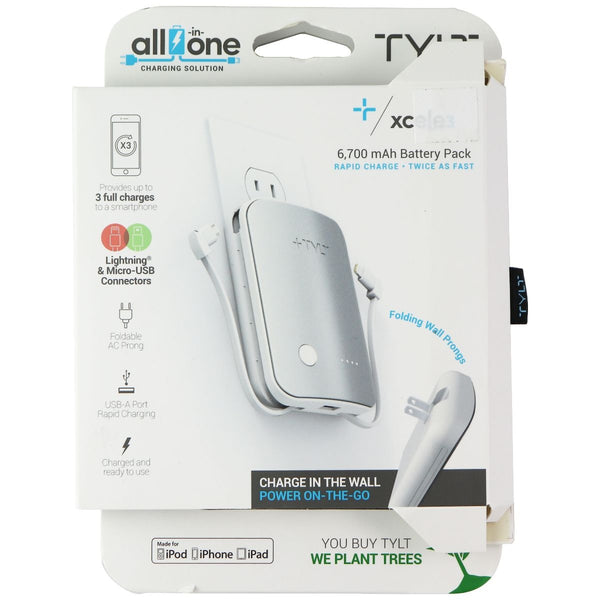 TYLT XCele 3 all-in-one Battery Pack with 8-Pin + Micro USB Connectors - White - TYLT - Simple Cell Shop, Free shipping from Maryland!