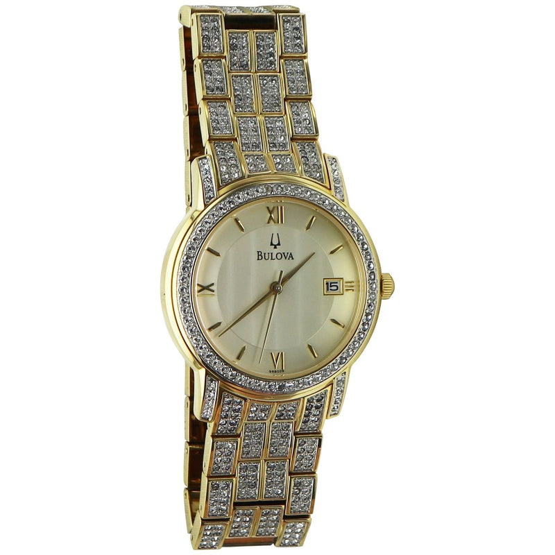 Bulova Stainless Steel Water Resistant Watch - Gold/Crystals (C876880) - Bulova - Simple Cell Shop, Free shipping from Maryland!