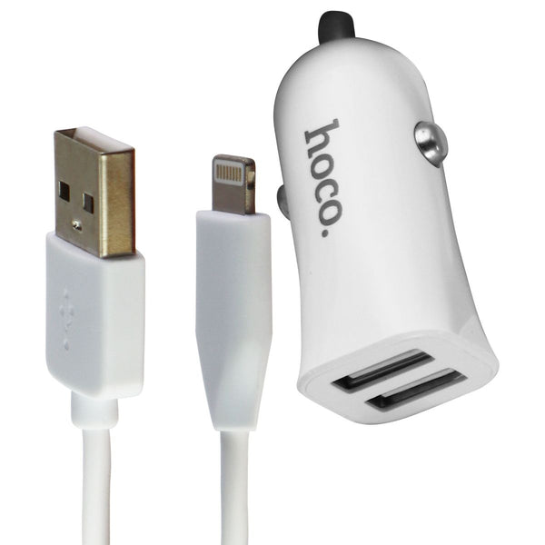 HoCo. Z12 Elite Dual USB Car Charger with 8-Pin Cable for iPhone/iPad - White - Hoco. - Simple Cell Shop, Free shipping from Maryland!