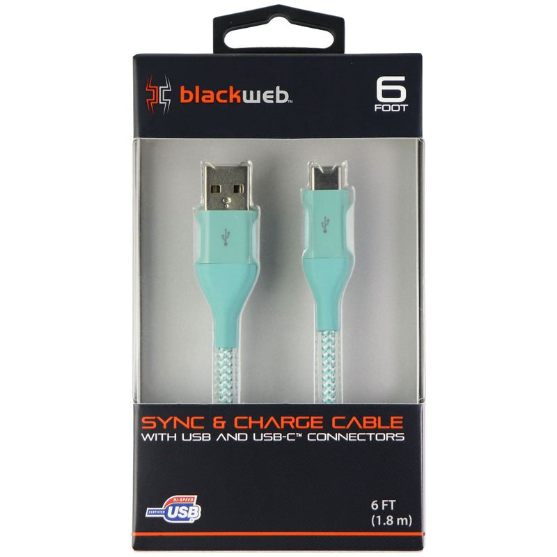 Blackweb (6-Foot) USB to USB-C Charge/Sync Braided Cable - Teal / White - BlackWeb - Simple Cell Shop, Free shipping from Maryland!