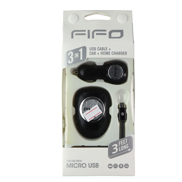 FIFO 3-in-1 (3-Ft) Micro-USB Cable with Car and Wall Adapters - Black - FIFO - Simple Cell Shop, Free shipping from Maryland!
