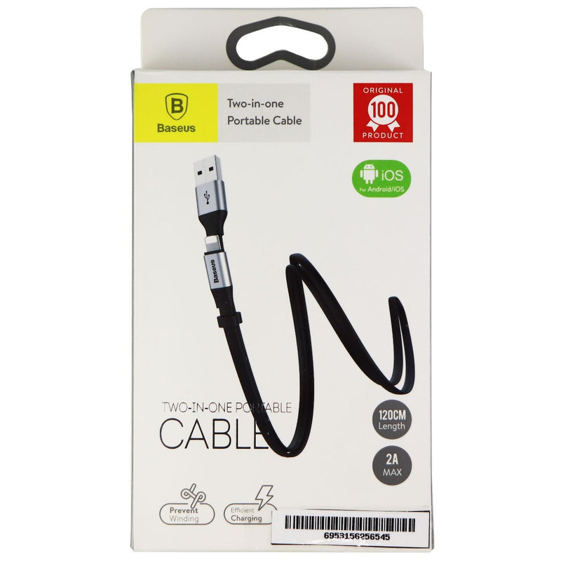 Baseus 2-in-1 Portable Micro/8-Pin to USB Flat Cable - Black - Baseus - Simple Cell Shop, Free shipping from Maryland!