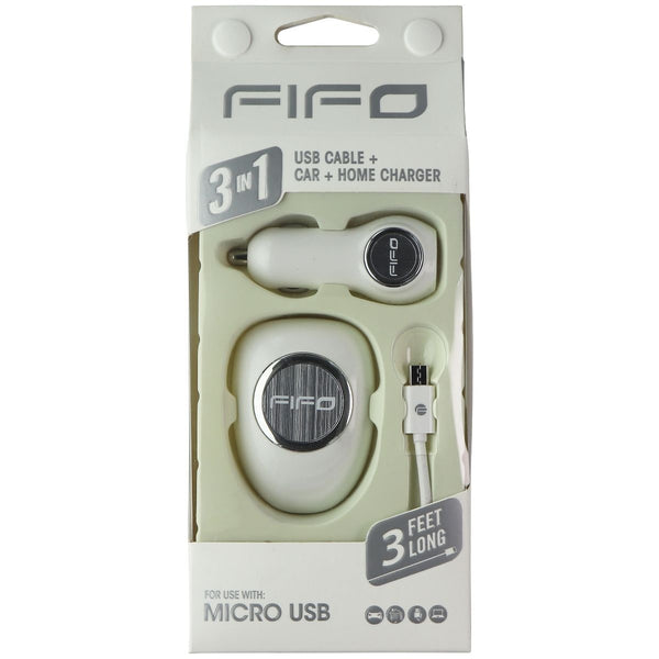 FIFO 3-in-1 Car + Wall USB Charger and 3-Ft Micro-USB Cable Combo - White - FIFO - Simple Cell Shop, Free shipping from Maryland!