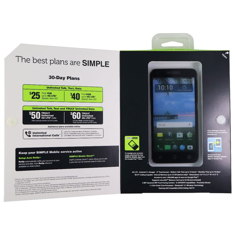 Alcatel RAVEN LTE (5-inch) Smartphone A574BL Simple Mobile Pre-Paid - 16GB/Black - Alcatel - Simple Cell Shop, Free shipping from Maryland!
