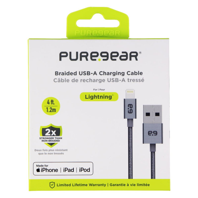 PureGear Braided MFI USB-A Metallic Charge-Sync Cable 4Ft - Silver - PureGear - Simple Cell Shop, Free shipping from Maryland!