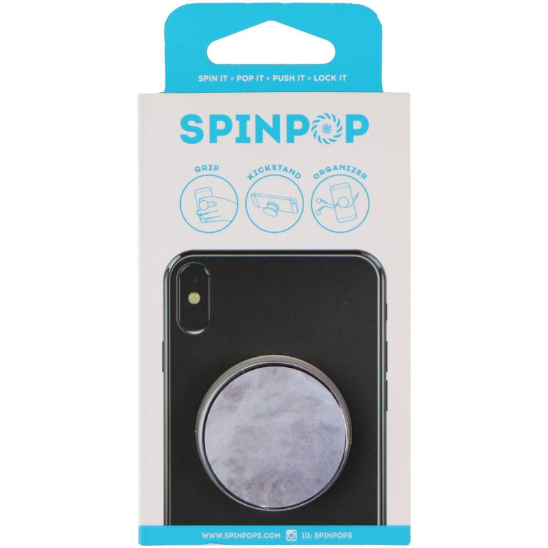SpinPop Grip, Kickstand, Organizer Novelty Holder - White Marble/Black Base - SpinPop - Simple Cell Shop, Free shipping from Maryland!