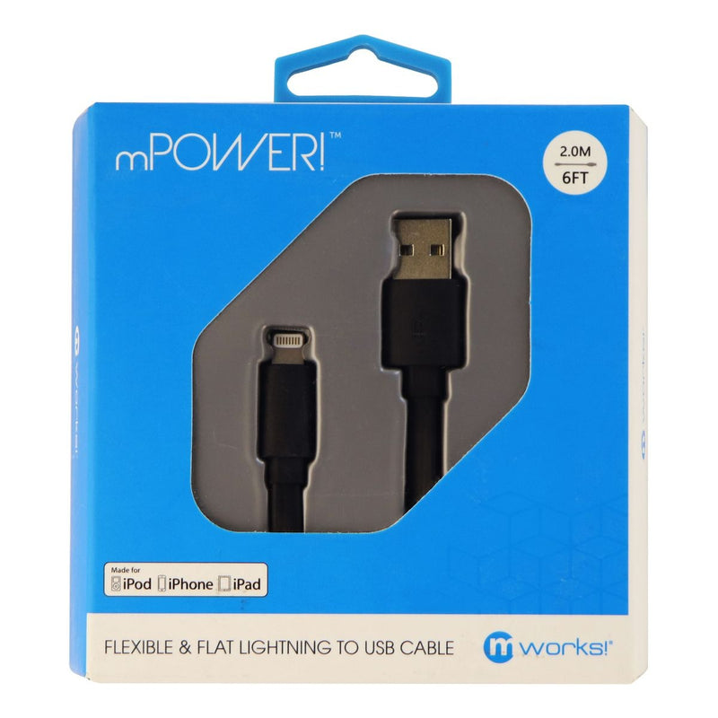 mWorks! (6-Ft) Flat Lightning 8-Pin to USB Charge/Sync MFi Cable - Black - mWorks! - Simple Cell Shop, Free shipping from Maryland!
