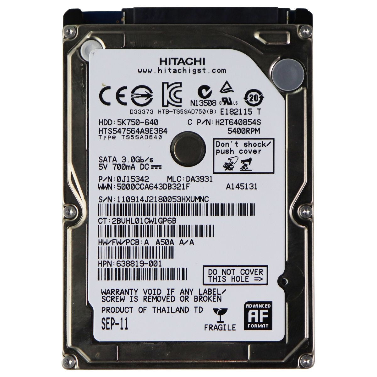 Hitachi (640GB) 5400RPM 2.5 SATA HDD Hard Drive (5K750-640)