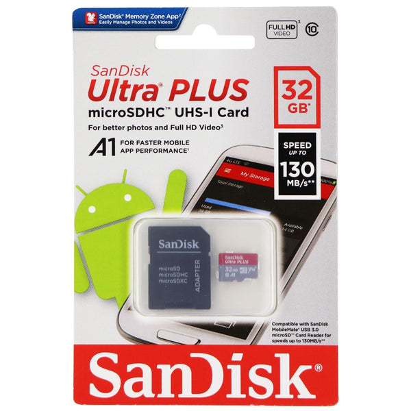 SanDisk Ultra Plus microSDHC UHS-1 Memory Card with Adapter - 32GB (130MB/s) - SanDisk - Simple Cell Shop, Free shipping from Maryland!