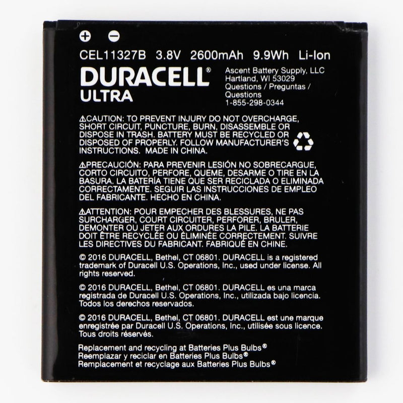 Duracell Ultra 2600mAh Li-ion Battery 3.8V - CEL11327B - Duracell - Simple Cell Shop, Free shipping from Maryland!