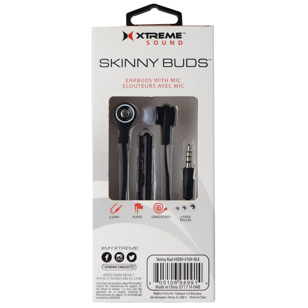 Xtreme Skinny Buds 3.5mm Audio Earbuds with Mic and Audio Control - Black