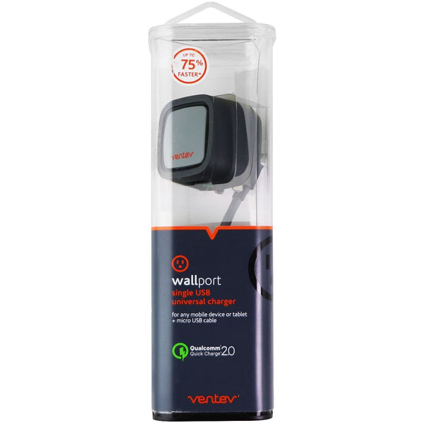 Ventev Wallport q1200 (QC 2.0) Single USB Wall Adapter & Micro-USB Cable - Gray - Ventev - Simple Cell Shop, Free shipping from Maryland!
