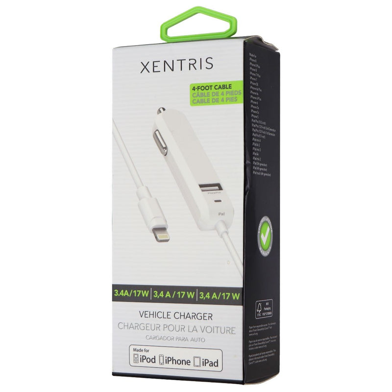 Xentris 4-Foot Car Charger for Apple Devices with Extra USB Port - White - Xentris - Simple Cell Shop, Free shipping from Maryland!
