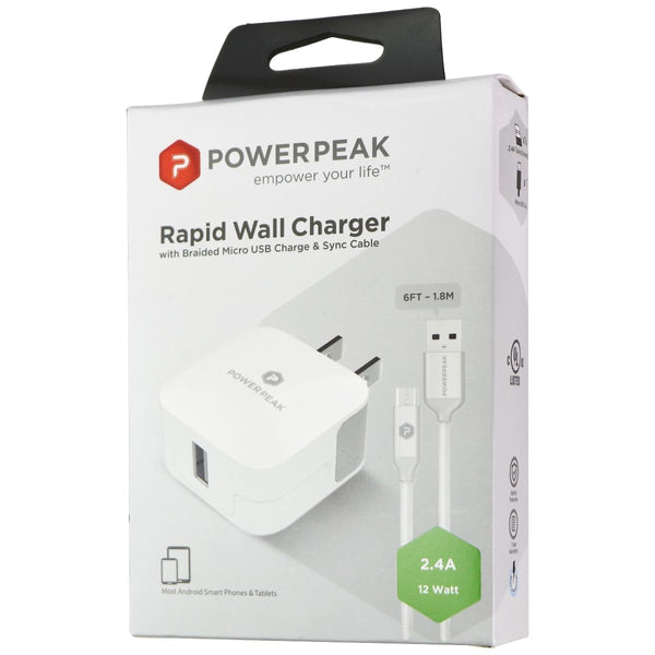 PowerPeak (12W/2.4A) Rapid Wall Charger with 6-Ft (Micro-USB) Cable - White/Gray - PowerPeak - Simple Cell Shop, Free shipping from Maryland!