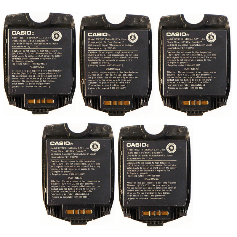 KIT 5x Casio 1540mAh Battery (BTE711B) 3.7V for GzOne Boulder - Black - Casio - Simple Cell Shop, Free shipping from Maryland!