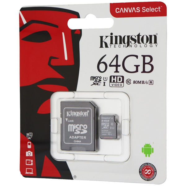 Kingston Canvas Select 64GB microSDHC Class 10 microSD Memory Card UHS-I 80MB/s - Kingston - Simple Cell Shop, Free shipping from Maryland!