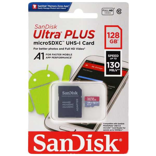 SanDisk Ultra Plus microSDXC UHS-1 Card with Adapter - 128GB - (130MB/s) - SanDisk - Simple Cell Shop, Free shipping from Maryland!