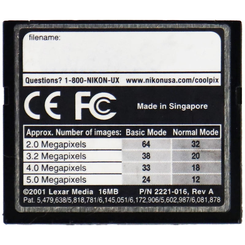 Nikon Coolpix 16MB Starter Memory Card 8x Speed Rated (2221-016 Rev A) - Nikon - Simple Cell Shop, Free shipping from Maryland!