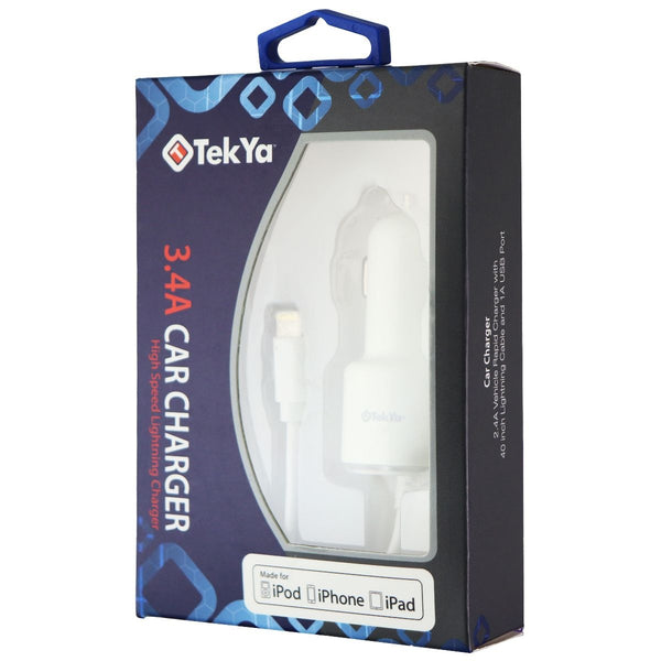 TekYa (3.4A) 1m Car Charger for Apple Devices + Extra USB Port - White - TekYa - Simple Cell Shop, Free shipping from Maryland!
