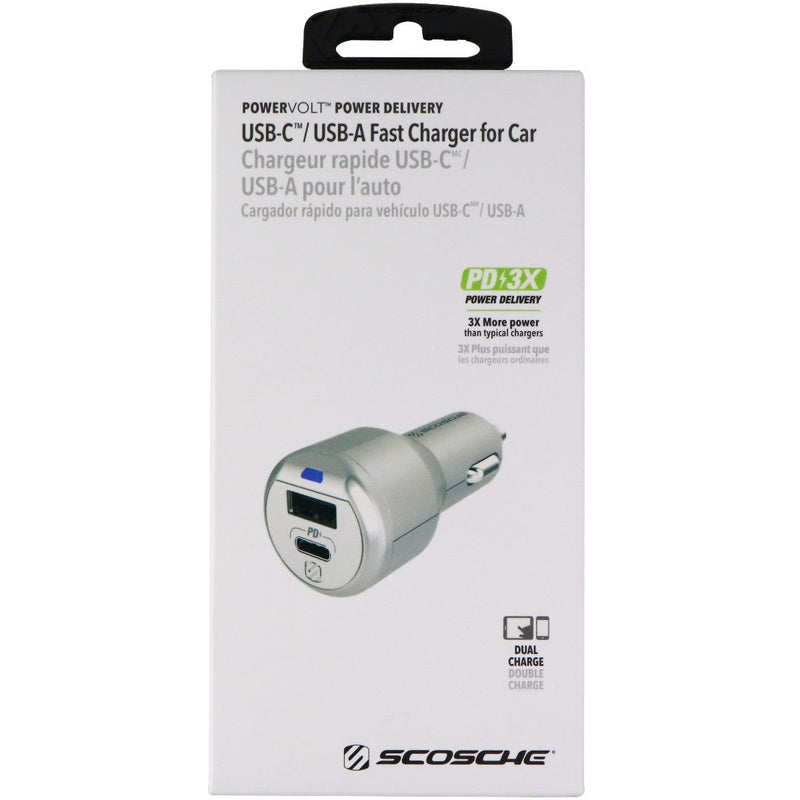 Scosche PowerVolt 3.0 USB-C & USB-A Fast Charger for Cars & Vehicles - Silver - Scosche - Simple Cell Shop, Free shipping from Maryland!