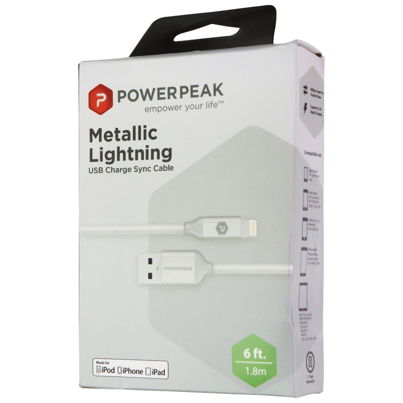 PowerPeak 6-Ft Metallic Braided USB Charge/Sync Cable for iPhones/iPads - Silver - PowerPeak - Simple Cell Shop, Free shipping from Maryland!