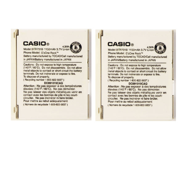 KIT 2x OEM Casio BTR731B 1150 mAh Replacement Battery for GzOne Rock - Casio - Simple Cell Shop, Free shipping from Maryland!