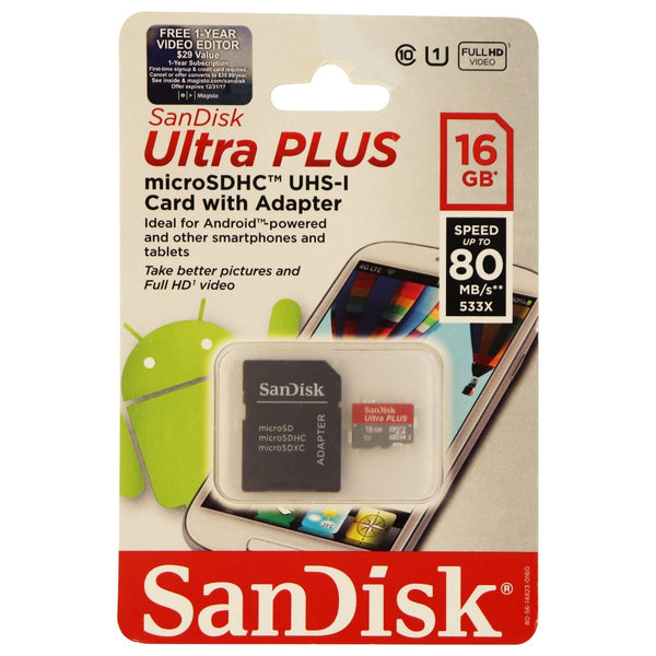 SanDisk Ultra Plus 16GB microSDHC UHS-I Class 10 Card Up to 80MB/s with Adapter - SanDisk - Simple Cell Shop, Free shipping from Maryland!