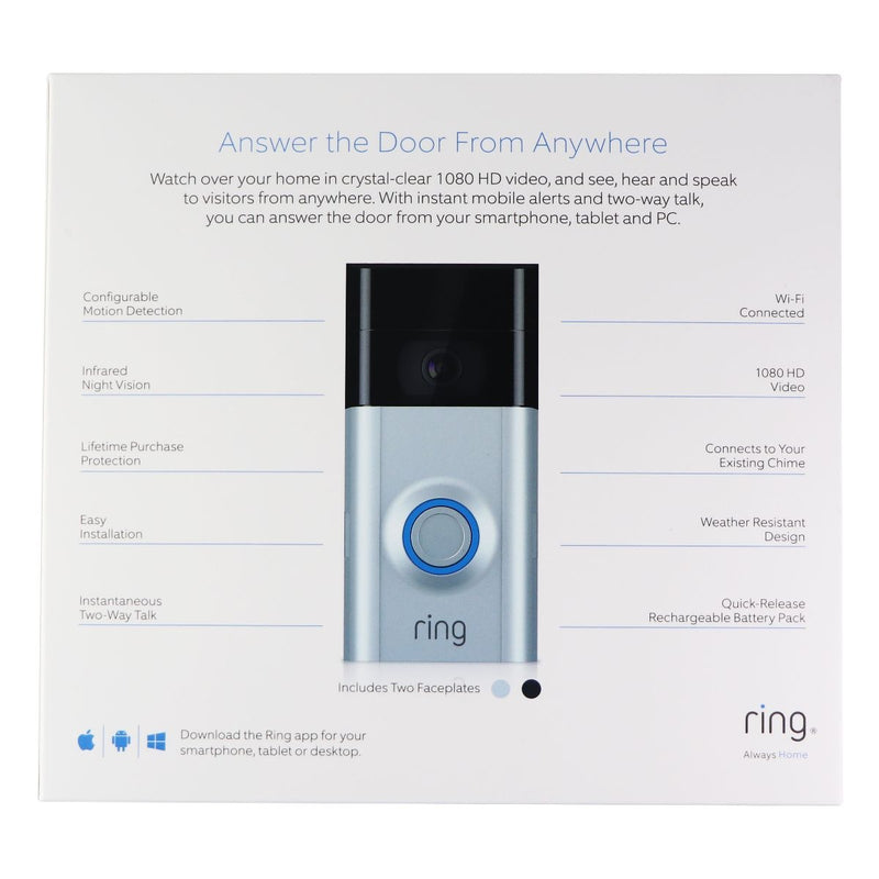 Ring - Video Doorbell 2 - Satin / Nickel (8VR1S7-0EN0) WiFi - 1080p - 2 Way Talk - Ring - Simple Cell Shop, Free shipping from Maryland!