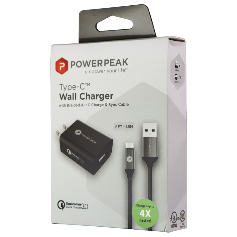 PowerPeak QuickCharge 3.0 Wall Charger & 6-Foot (USB-C) Cable - Black - PowerPeak - Simple Cell Shop, Free shipping from Maryland!