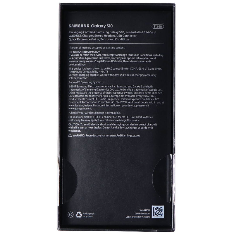RETAIL BOX - Samsung Galaxy S10 (G973U) - 128GB / Blue - NO DEVICE/NO Extras - Samsung - Simple Cell Shop, Free shipping from Maryland!