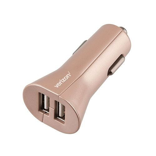 Verizon 24W 5-Volt / 4.8-Amp Dual USB Port Car Charger Adapter - Pink Rose Gold - Verizon - Simple Cell Shop, Free shipping from Maryland!