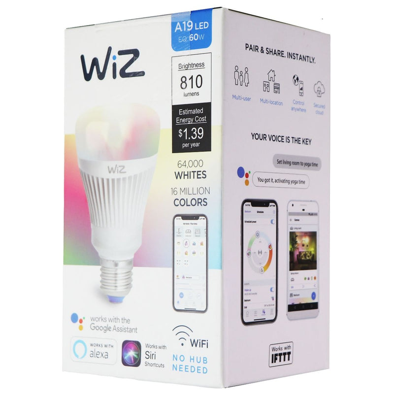 Wiz 60W LED Smart Bulb - White&Color A19 LED - Works with Google Asst & Alexa - Wiz - Simple Cell Shop, Free shipping from Maryland!