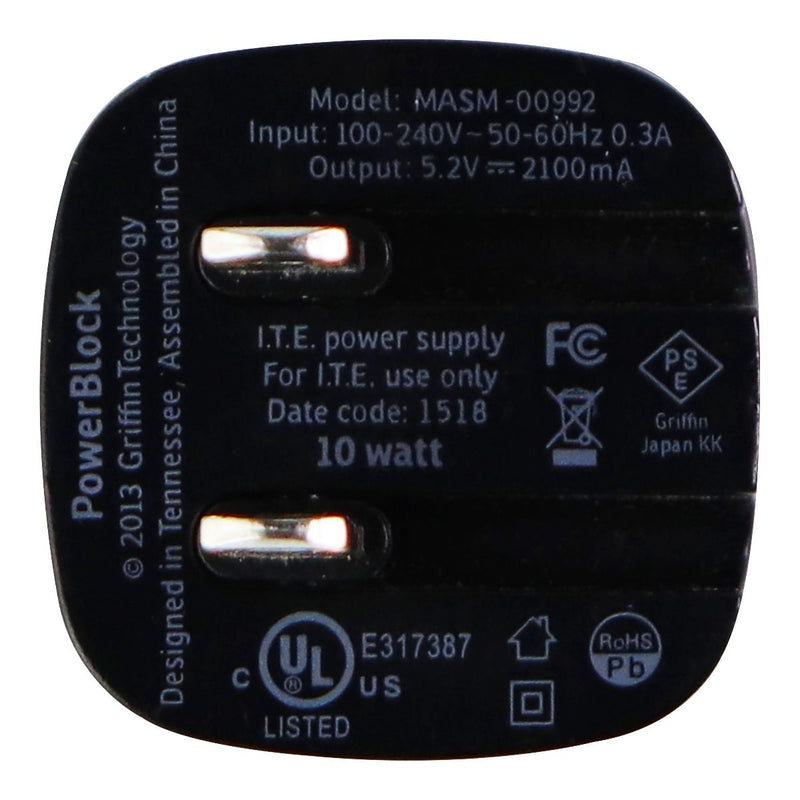 Griffin PowerBlock Single USB (5.2V / 2.1A) Wall Charger - Black (MASM-00992) - Griffin - Simple Cell Shop, Free shipping from Maryland!
