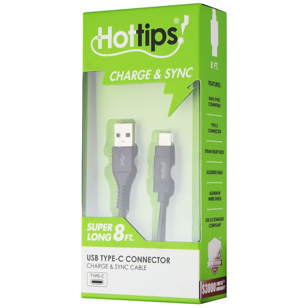 Hottips 8Ft Charge and Sync Cable for USB Type-C Devices - Black - Hottips - Simple Cell Shop, Free shipping from Maryland!