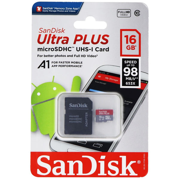 SanDisk Ultra Plus microSDHC UHS-I Class 10 Card with Adapter - 16GB / (98MB/s) - SanDisk - Simple Cell Shop, Free shipping from Maryland!
