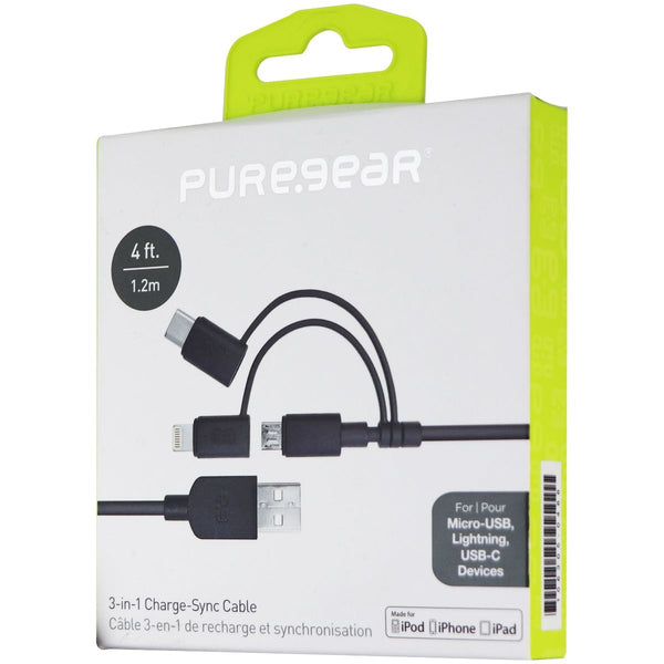 PureGear 4ft Charge-Sync Cable with USB-C, Micro USB, & Apple Adapter - Black - PureGear - Simple Cell Shop, Free shipping from Maryland!