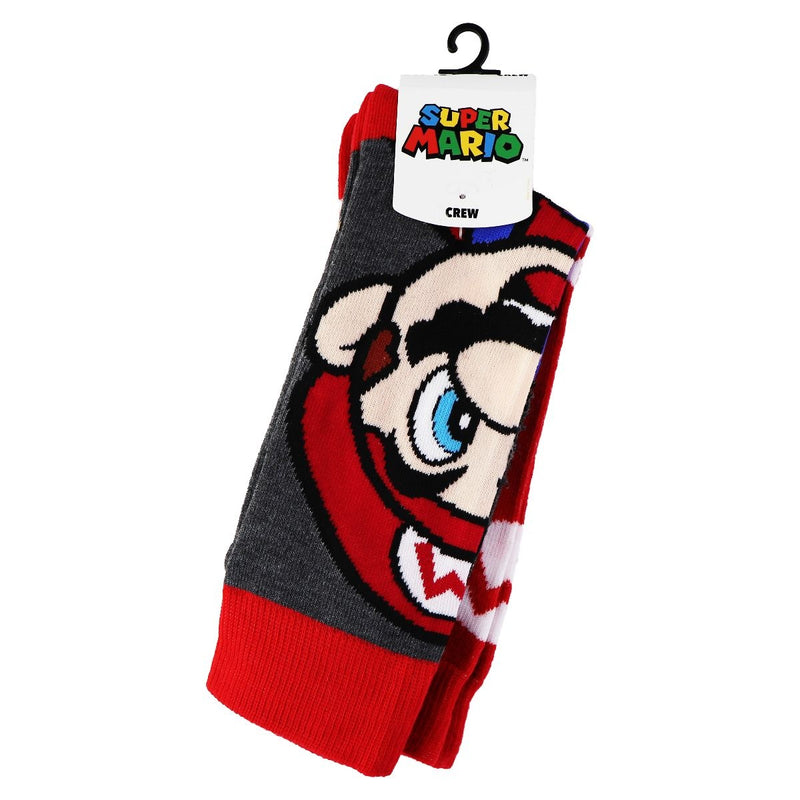 BioWorld 2 Pair of Mario Crew Socks - Size 10-13 - (Red/White) & (Red/Gray) - BioWorld - Simple Cell Shop, Free shipping from Maryland!