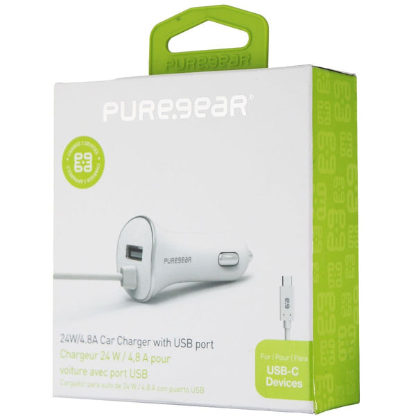 PureGear (24W/4.8A) USB-C Car Charger with Extra USB Port - White - PureGear - Simple Cell Shop, Free shipping from Maryland!