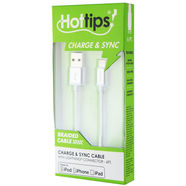 Hottips (174998) 6Ft Braided Charge and Sync Cable for iPhones - White - Hottips - Simple Cell Shop, Free shipping from Maryland!
