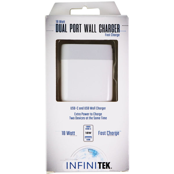 Infinitek 18W Fast Charge (USB-C) & (USB) Wall Charger - White/Gray - Infinitek - Simple Cell Shop, Free shipping from Maryland!