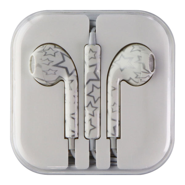Wired 3.5mm EarBud Headphones with Remote/Mic - White/Silver Stars - Unbranded - Simple Cell Shop, Free shipping from Maryland!