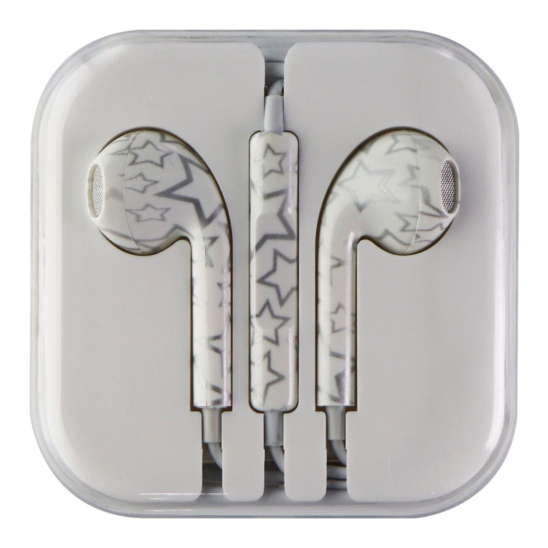 Wired 3.5mm EarBud Headphones with Remote/Mic - White/Silver Stars - Unbranded - Simple Cell Shop, Free shipping from Maryland!
