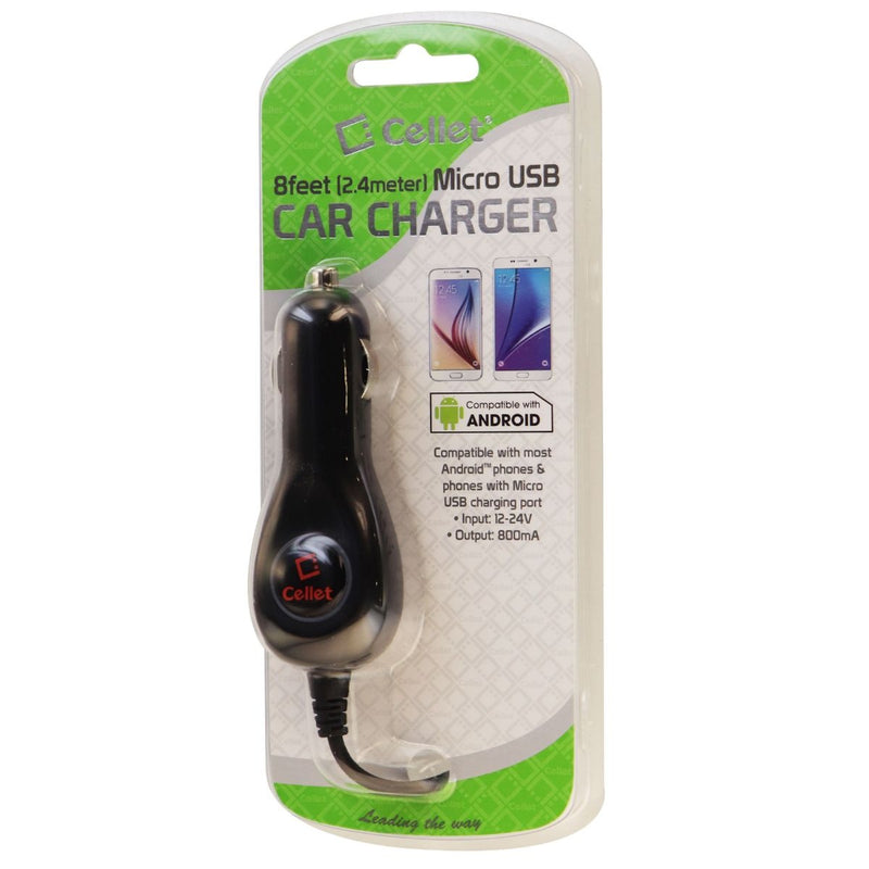 Cellet 0.8A Car Charger with Coiled 8-Foot Micro-USB Connector - Black (PMICROC) - Cellet - Simple Cell Shop, Free shipping from Maryland!