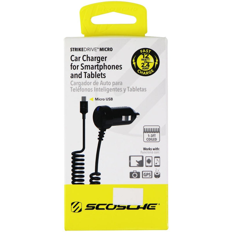 Scosche StrikeDrive Micro 12W/2.4A Micro-USB Coiled Car Charger - Black - Scosche - Simple Cell Shop, Free shipping from Maryland!